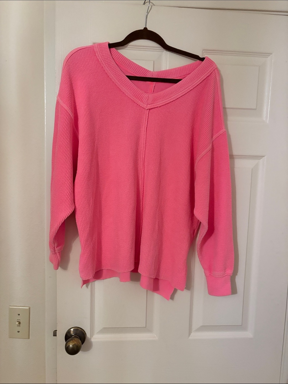 aerie Bright Pink V-Neck Waffle Knit Sweater